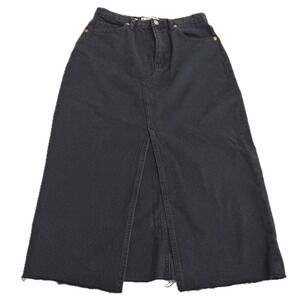 Mango Skirt Womens Medium Black‎ Anais Denim Maidi Front Slit Raw Hem MNG